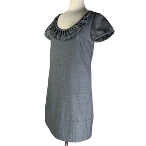 GAP Sheath Dress Size 8 Gray Wool Blend Round Neckline Ruffle Detail,  Pockets